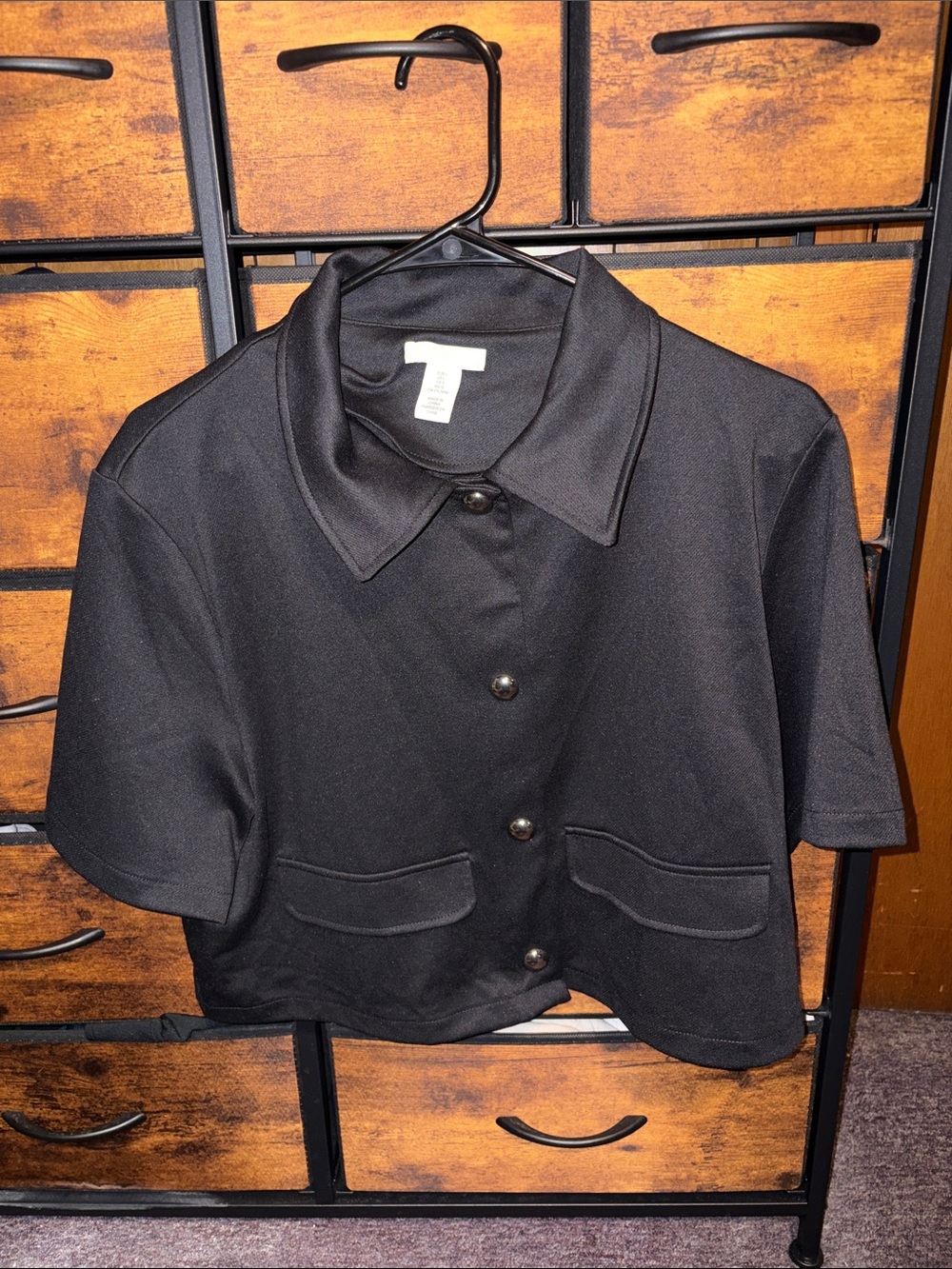 H&M Black Short-Sleeve Button-Front Shirt Jacket